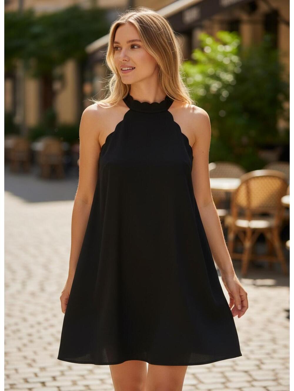 Lulus Black Halter Mini Dress Scalloped Neckline